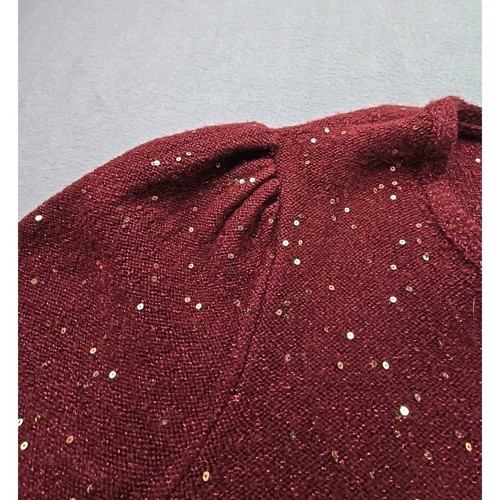 Loft Womens Pleated Sleeve Sweater Top Size: L‎ Burgundy/gold Shimmer - Picture 5 of 11